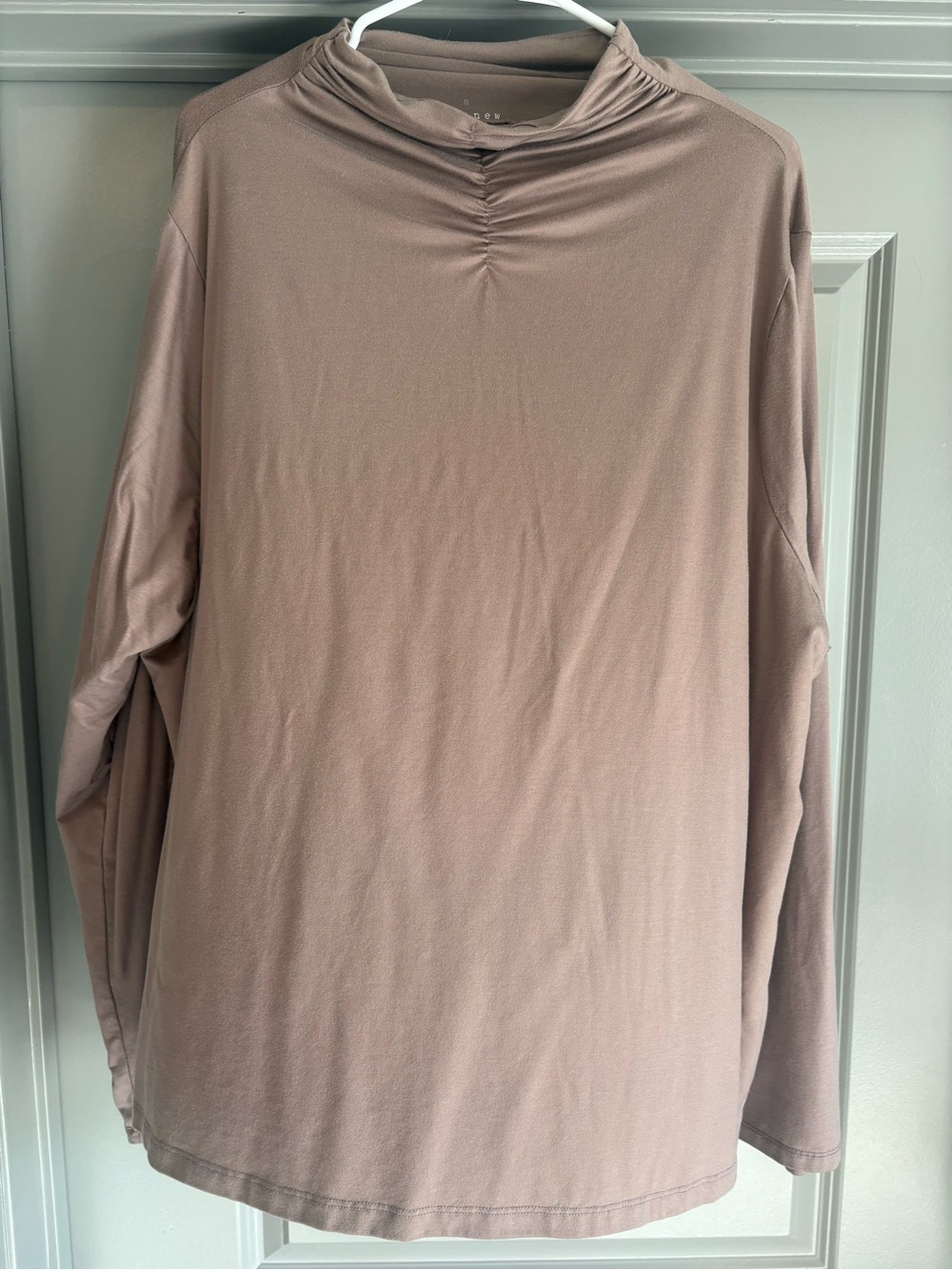 A New Day Women’s Long-Sleeve Mock Neck Shirt in Taupe
